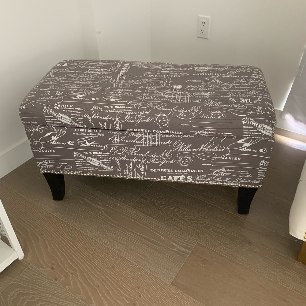 Linon Stephanie Script Linen Ottoman